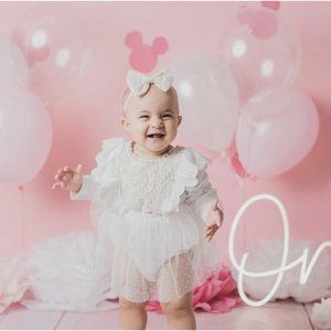 White Lace Long Sleeve Floral Spring Easter Dress Outfit Clothes Cake Smash